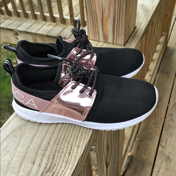 Nautica Kids Girls Pink/Black Metallic Sneaker  Athletic Running Shoes Sz 2 - Picture 3 of 14